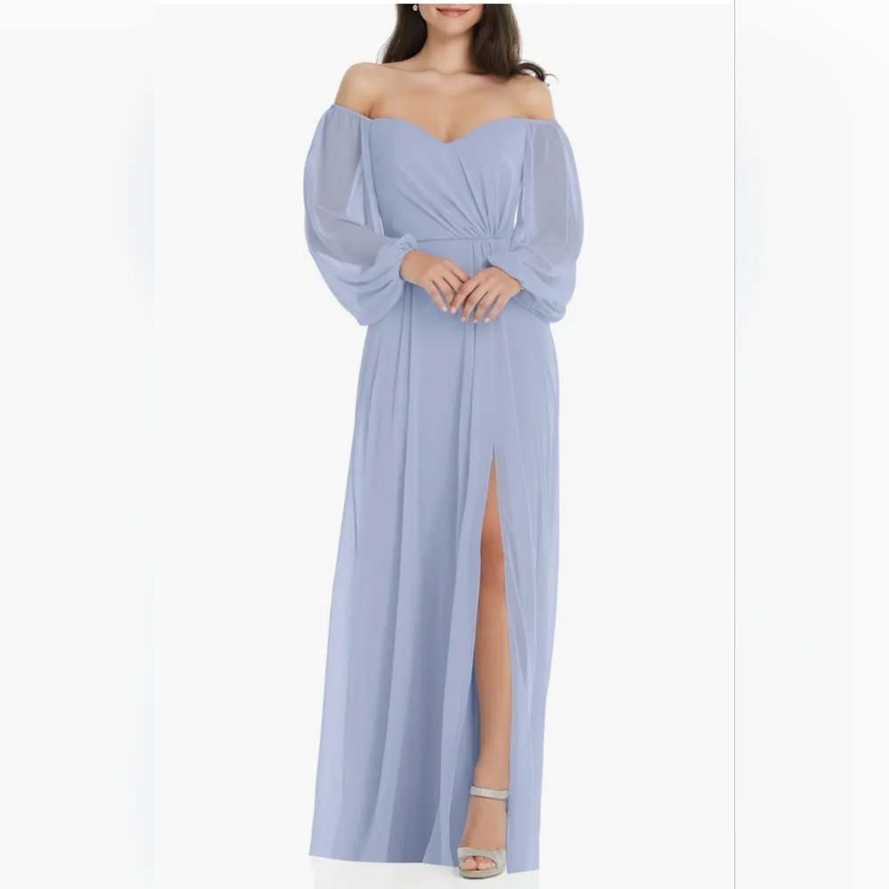 Dessy Collection Sky Blue Off-Shoulder Gown